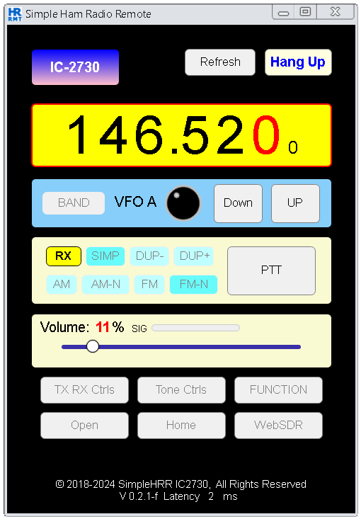 Simple Ham Radio Remote IC 2730 User Interface (UI).