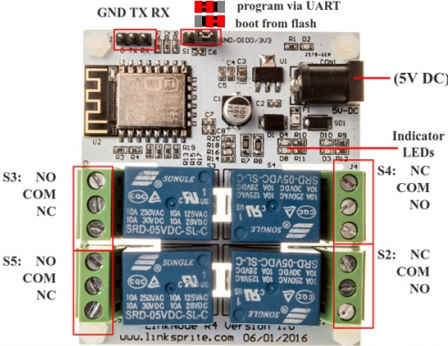 LinkSprite LinkNode R4 ESP-12f ESP8266 WiFi Relay Controller Pins.png
