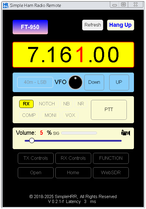 Simple Ham Radio Remote FT 950 User Interface (UI).